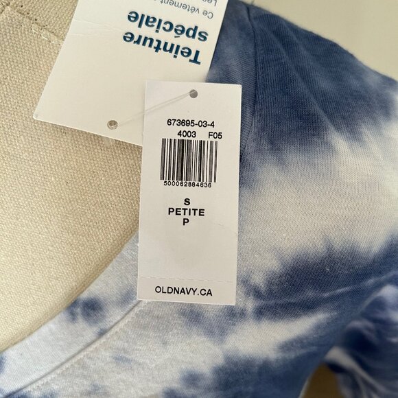 NWT Old Navy Small (Petite) Navy Blue Tie-Dye V-Neck Boxy Loose-Fit Crop Tee - Picture 7 of 14